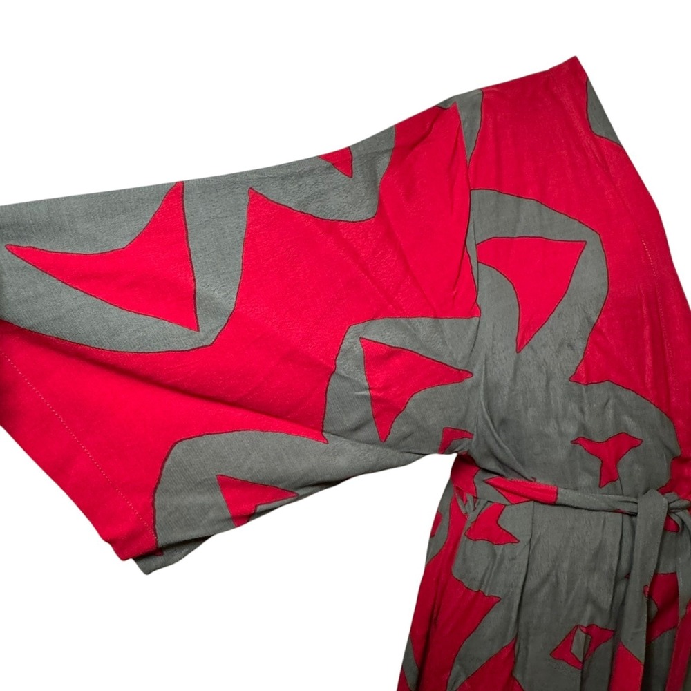 Bel Kazan Bali Wrap Kimono Dress Red Gray Abstract Print S/M Anthropologie - Picture 5 of 9
